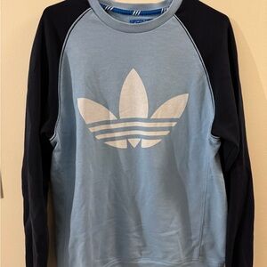 Adidas Men's Light Blue and Black Crewneck Sweater